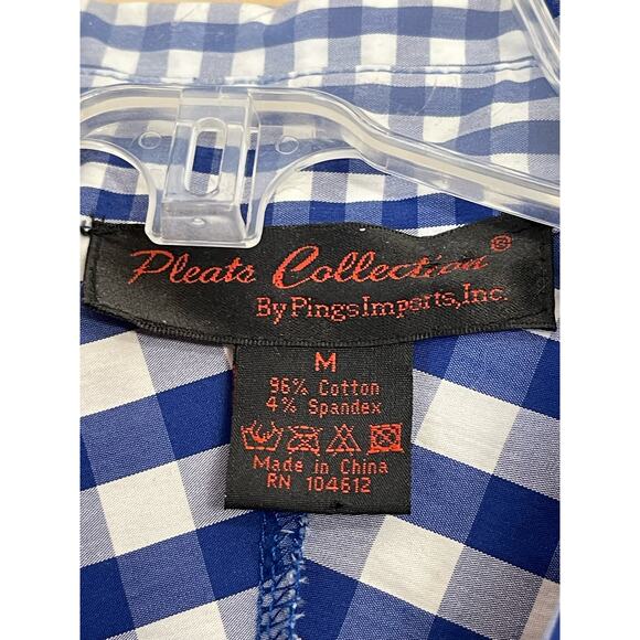 Pings Imports Pleats Collection Pink Flamingo Applique on Gingham Print in Blue - Picture 4 of 5